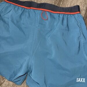 NEW Saxx Hightail 2N1 Run Shorts 5" Men's Small Blue Ballpark Pouch Pro Lined